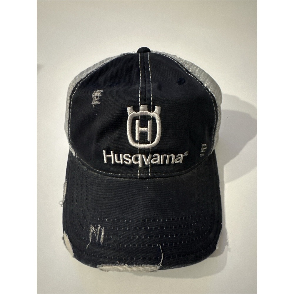 Husqvarna Trucker Distressed Blue Gray Hat Cap Gray Logo Snapback